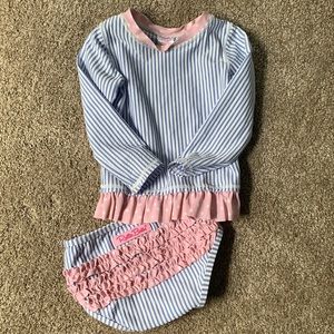 girls Ruffle Butts rash guard and bottoms